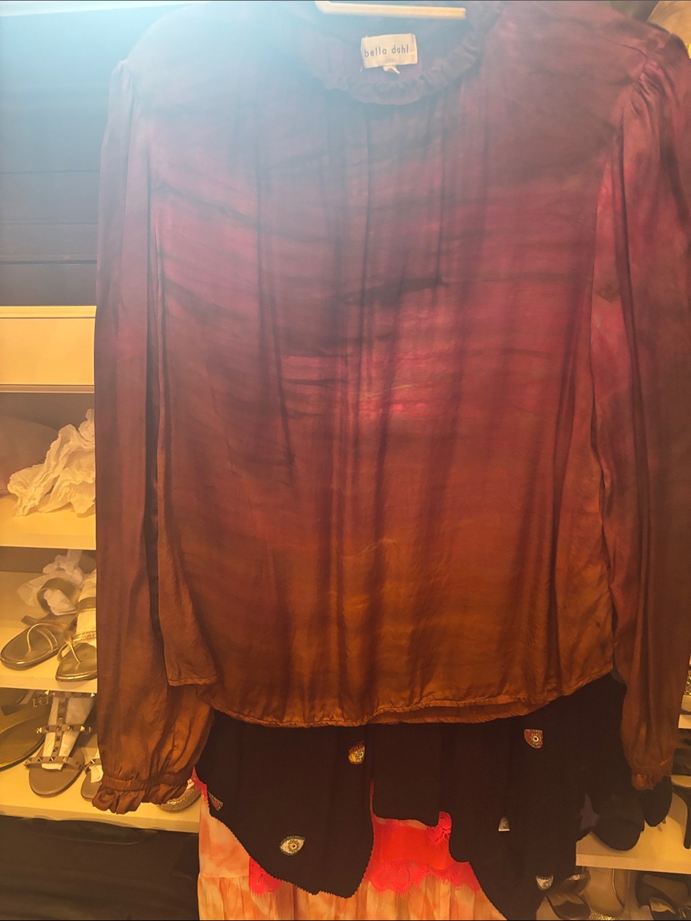 Bella Dahl Ombre Satin Blouse in Burgundy and Rust